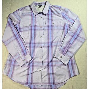 Eddie Bauer Women’s Classic Fit Shirt Size L Lightweight Casual Top Purple Plaid